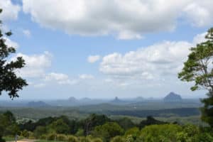 Glass house mountains landscape view from cafe Mary Cairncros