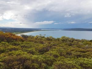Views over Torndirrup National Park coastline sandy beach bush