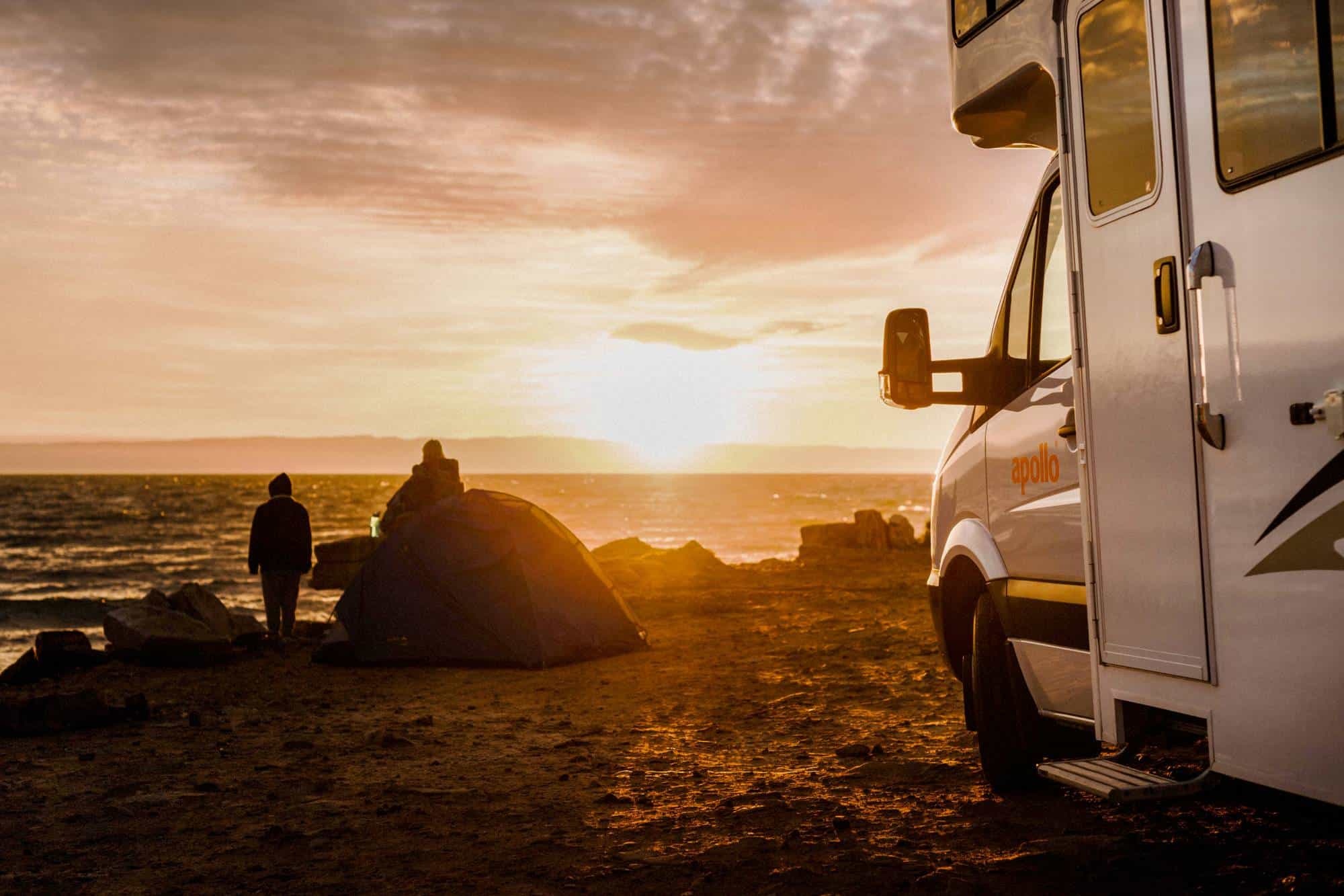 apollo campervan and sunset