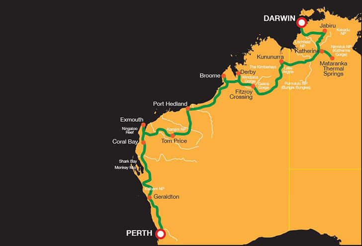 Darwin To Perth Map