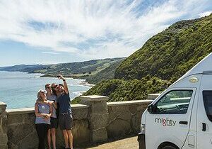 Friends with a Mighty campervan at Cape Patton on the Great Ocean Road