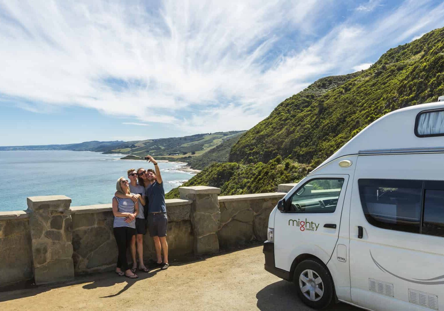 Friends with a Mighty campervan at Cape Patton on the Great Ocean Road